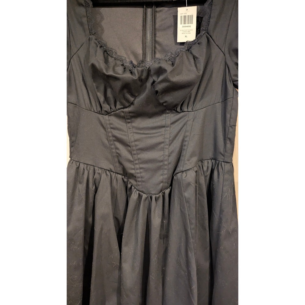 Social Collision Puff Sleeve Corset Mini Dress XL Black Lace Goth Dark Coquette - Picture 4 of 8